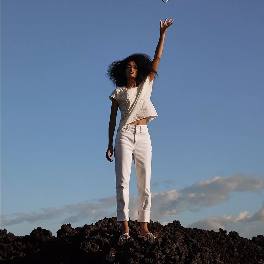 Madewell High-Rise Slim Boyjean in Tile White